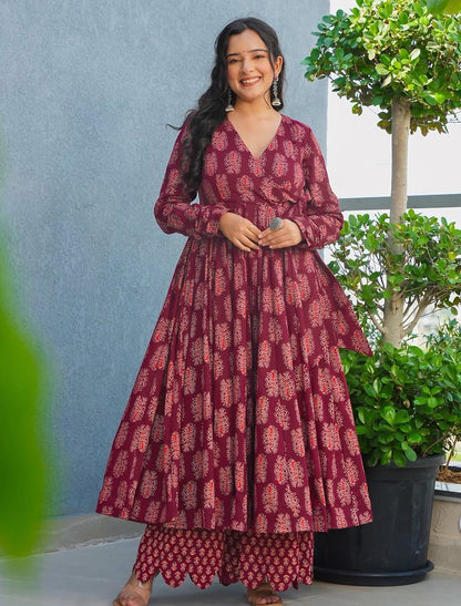 Wine Rayon Heavy Digital Print Kurta Set With Palazzo
