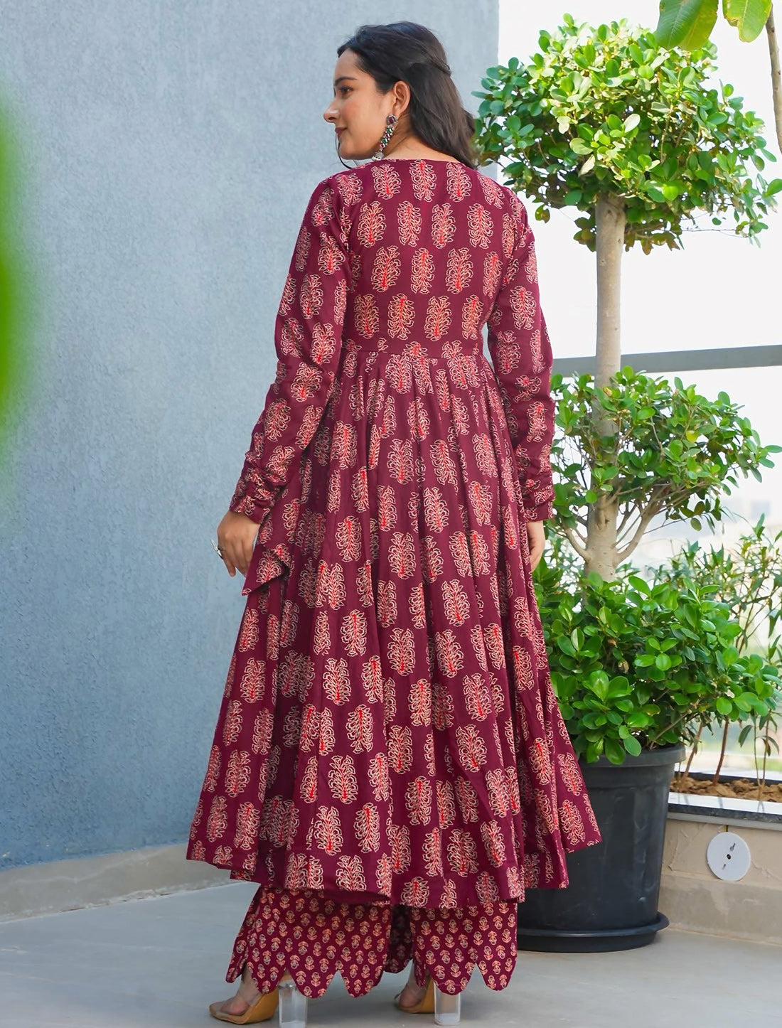 Wine Rayon Heavy Digital Print Kurta Set With Palazzo