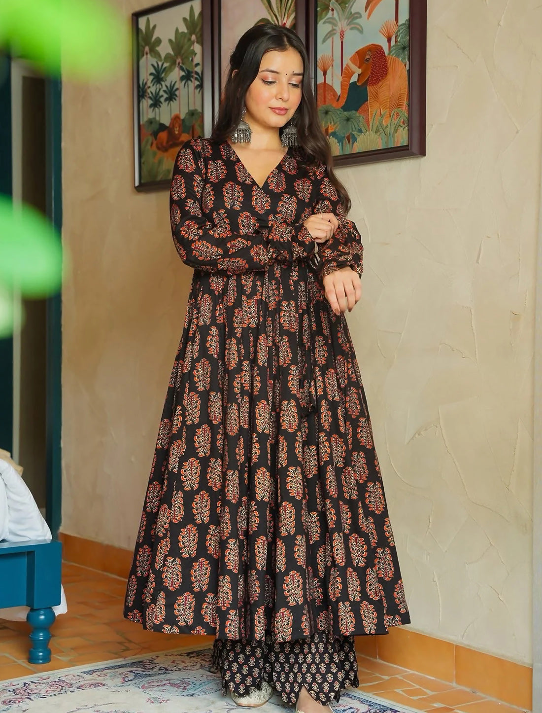 Brown Rayon Kurta Set With Heavy Digital Print Palazzo.