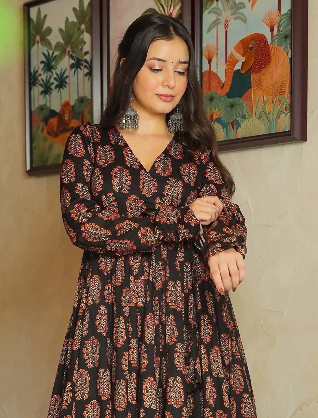 Brown Rayon Kurta Set With Heavy Digital Print Palazzo.