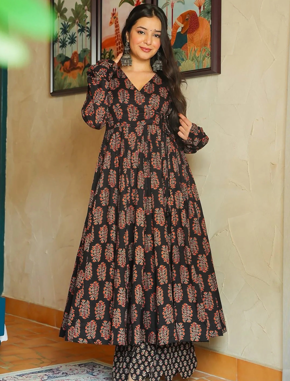 Brown Rayon Kurta Set With Heavy Digital Print Palazzo.