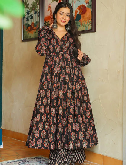 Brown Rayon Kurta Set With Heavy Digital Print Palazzo.