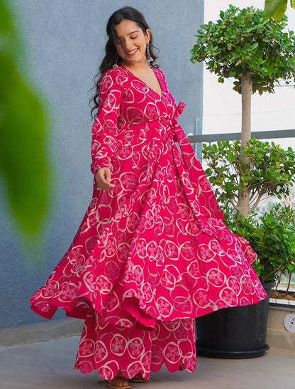 Pink Rayon Kurta Set With Heavy Digital Print Palazzo