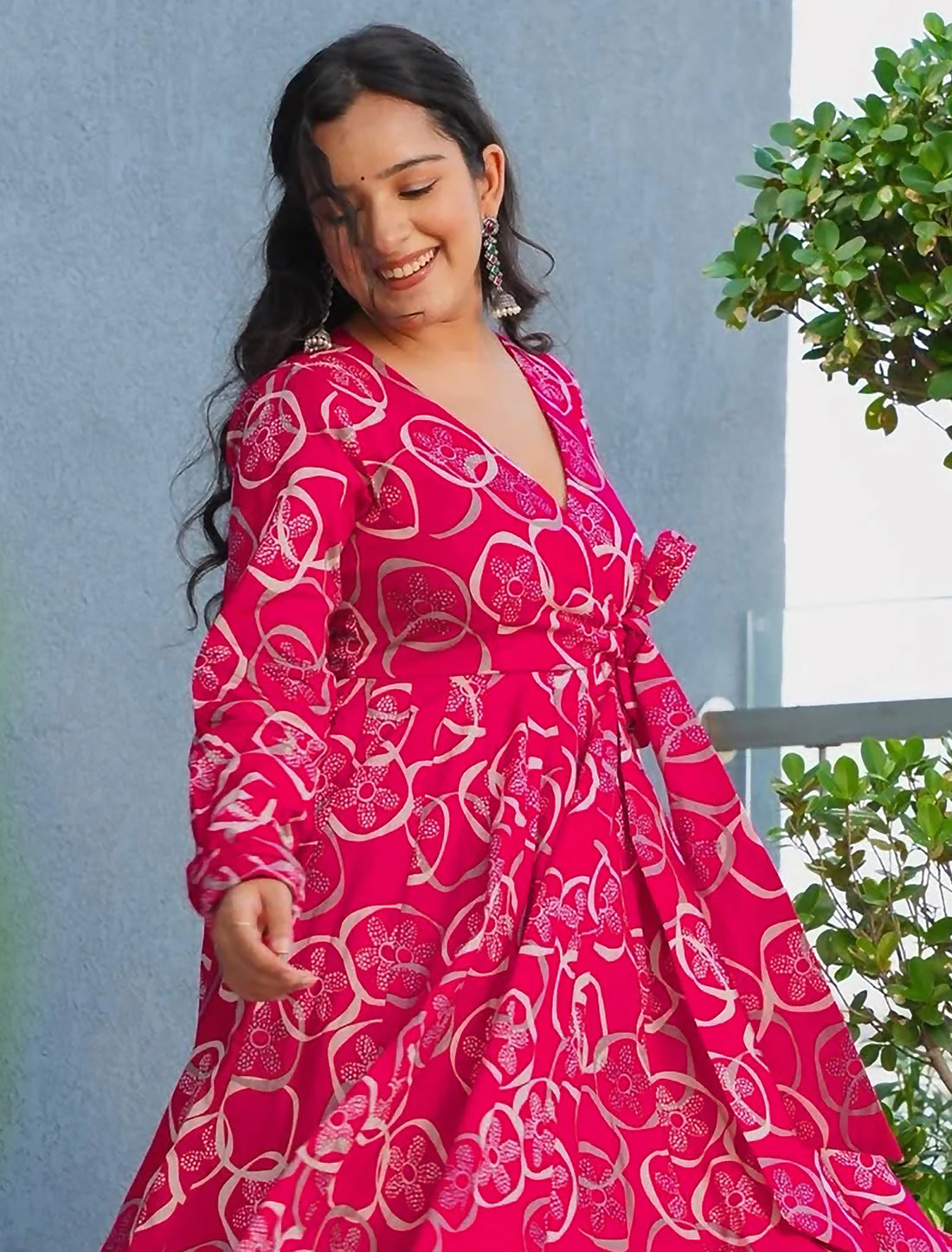 Pink Rayon Kurta Set With Heavy Digital Print Palazzo