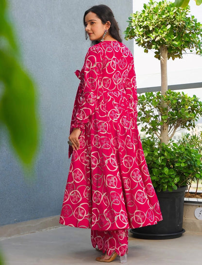 Pink Rayon Kurta Set With Heavy Digital Print Palazzo