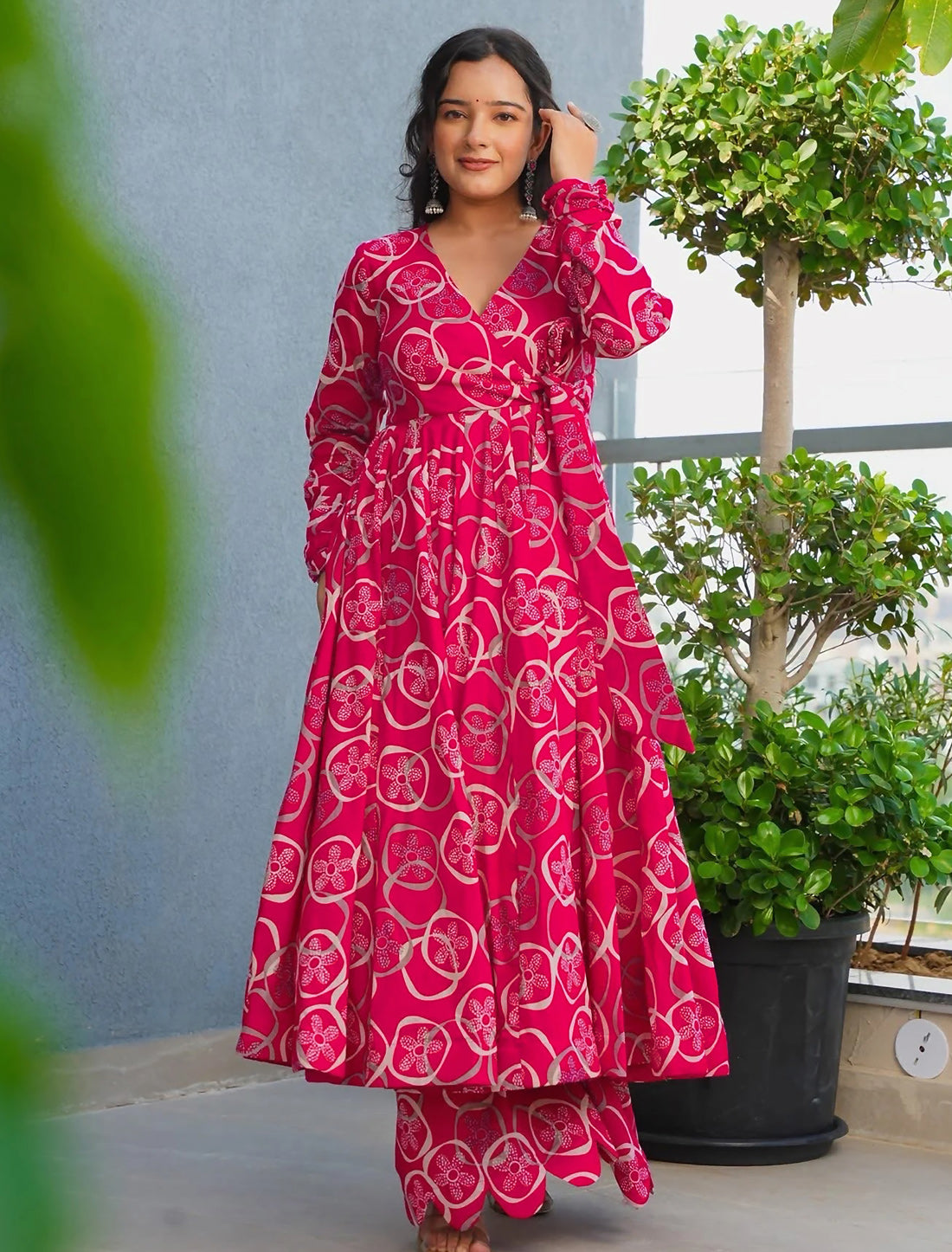 Pink Rayon Kurta Set With Heavy Digital Print Palazzo