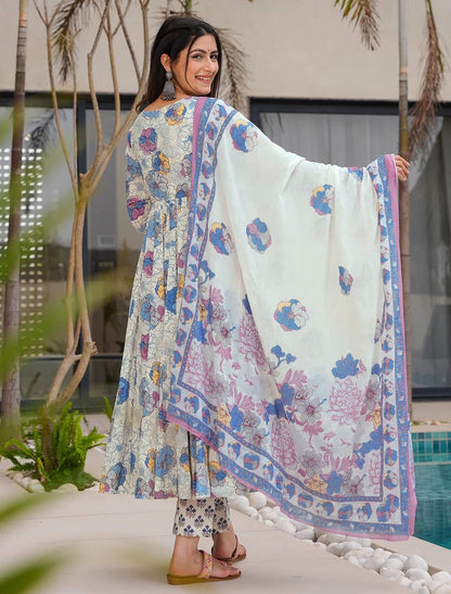 Blue Muslin Kurta Set With Heavy Digital Print