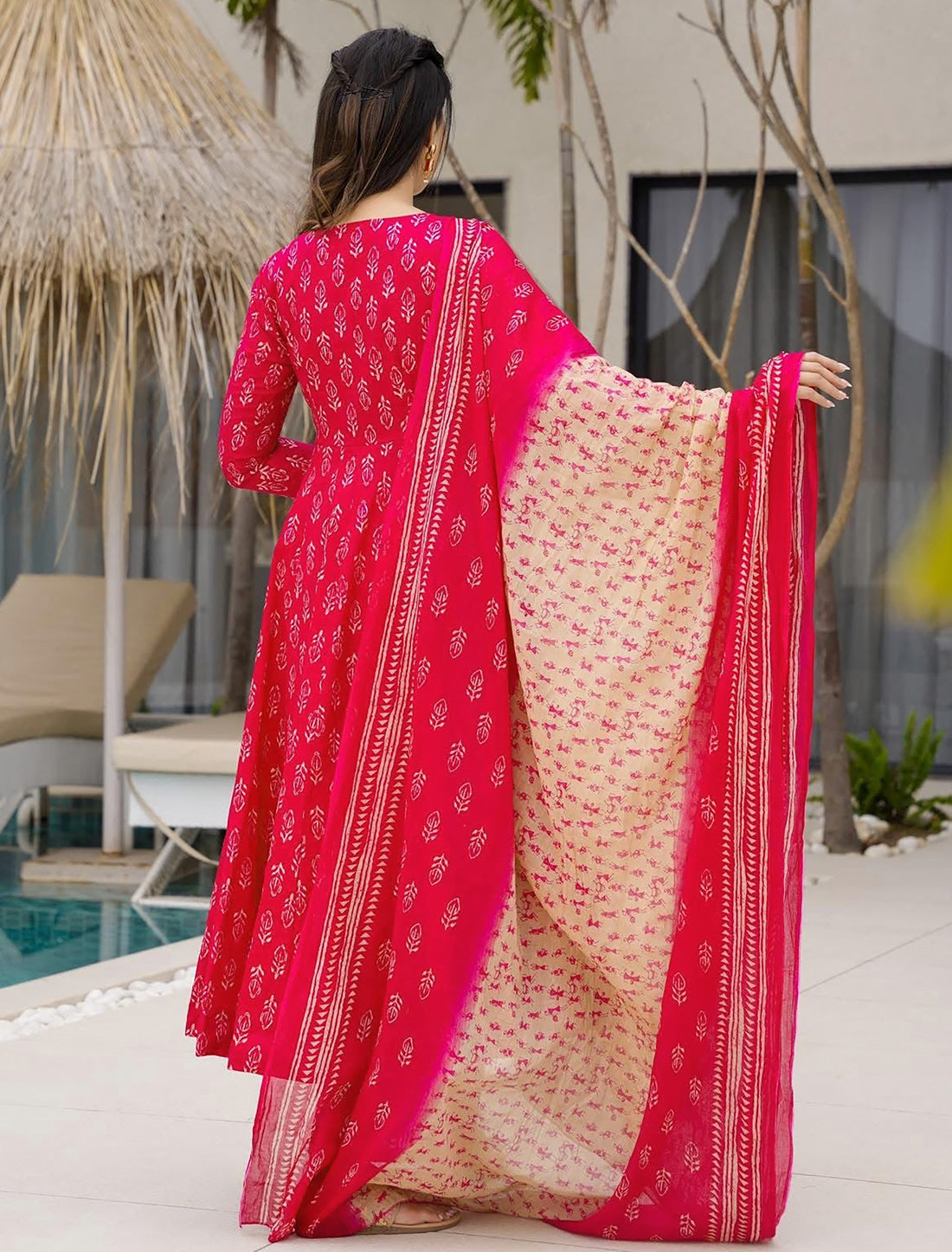 Red Muslin Kurta Set With Heavy Digital Print