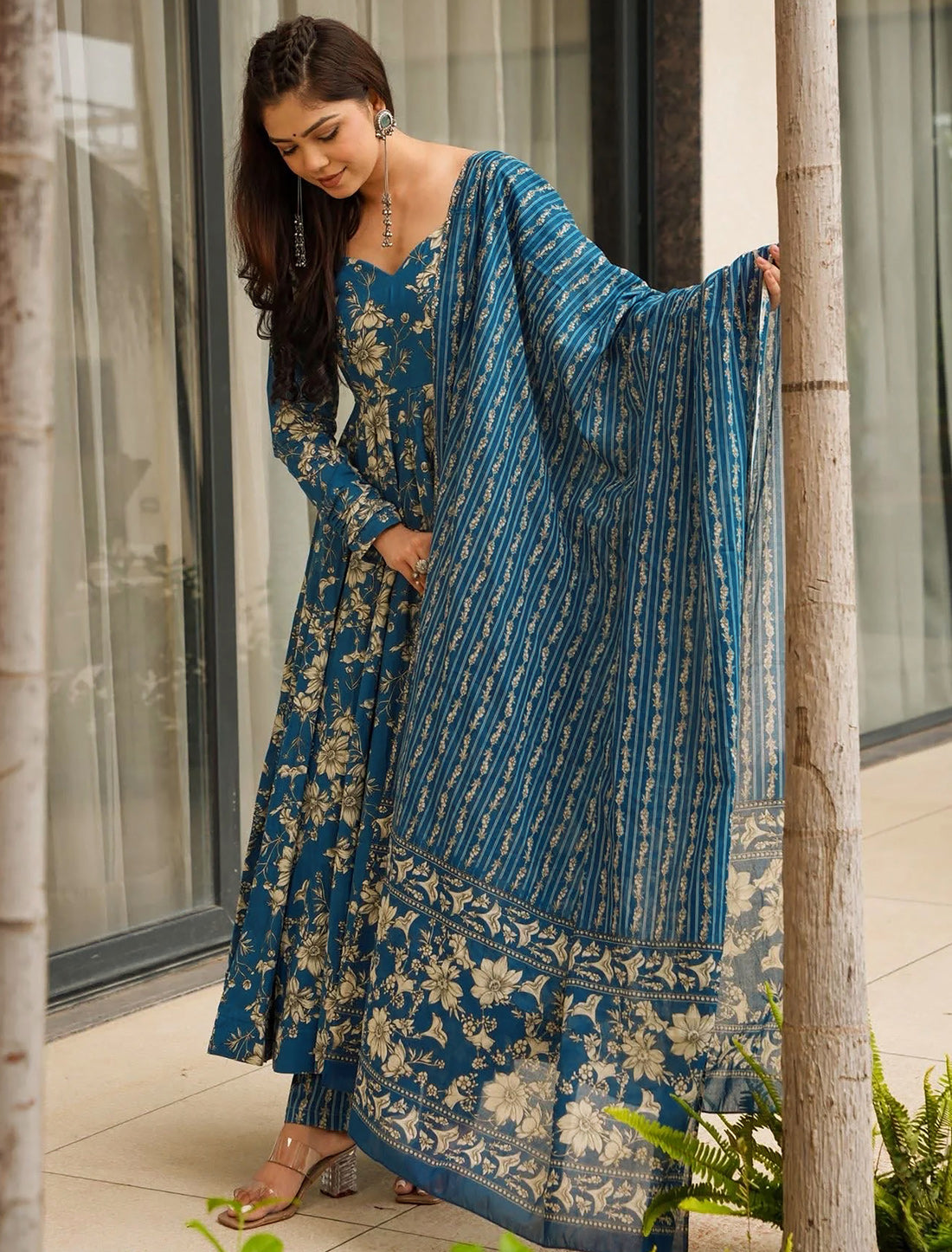 Dark Blue Muslin Kurta Set With Heavy Digital Print