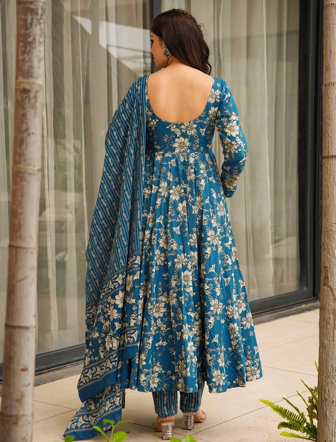 Dark Blue Muslin Kurta Set With Heavy Digital Print