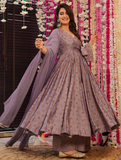 Lavender Georgette Kurta Set With Heavy Digital Print