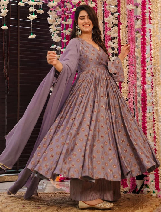 Lavender Georgette Kurta Set With Heavy Digital Print