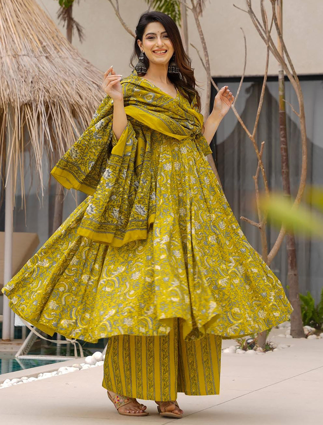 Yellow Muslin Kurta Set With Heavy Digital Print