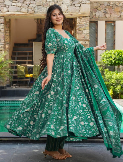 Turquoise Muslin Kurta Set With Heavy Digital Print
