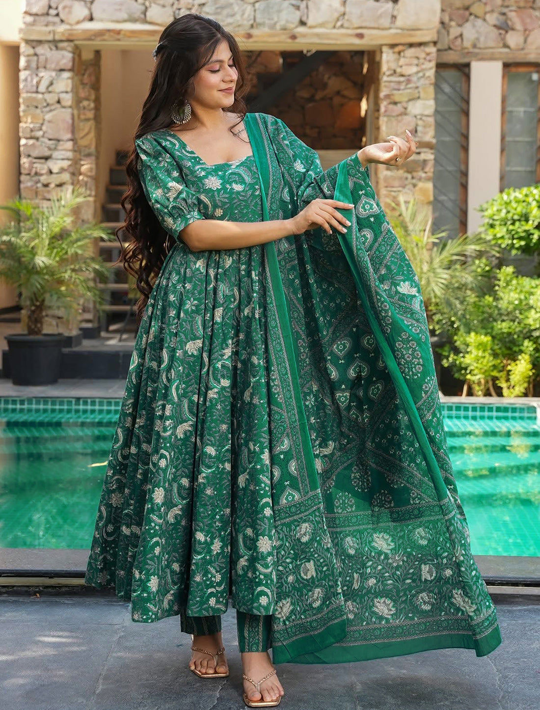 Turquoise Muslin Kurta Set With Heavy Digital Print