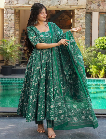 Turquoise Muslin Kurta Set With Heavy Digital Print