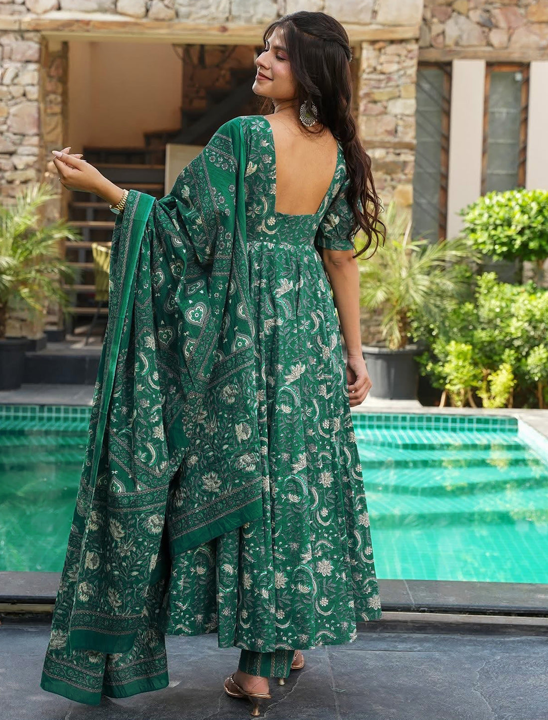 Turquoise Muslin Kurta Set With Heavy Digital Print