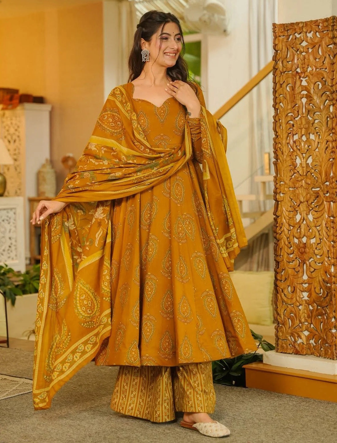 Yellow Muslin Heavy Digital Print Kurta Sets