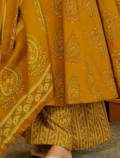 Yellow Muslin Heavy Digital Print Kurta Sets