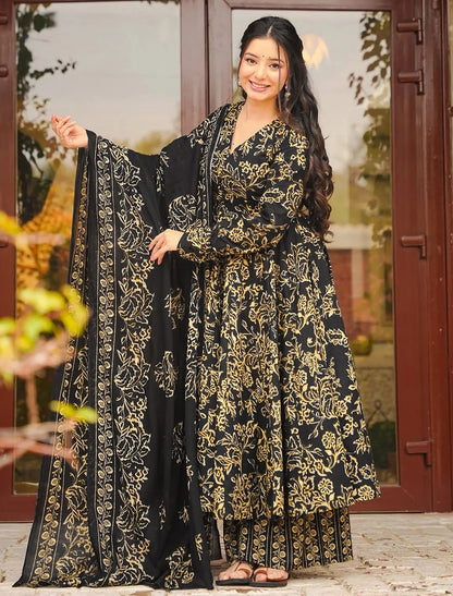 Black Muslin Women Heavy Digital Print Kurta Sets