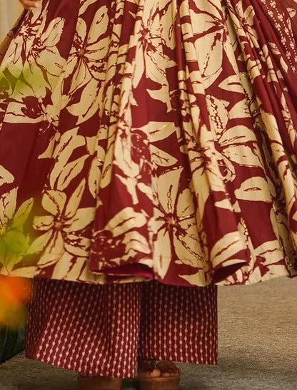 Brown Muslin Women Heavy Digital Print Kurta Sets