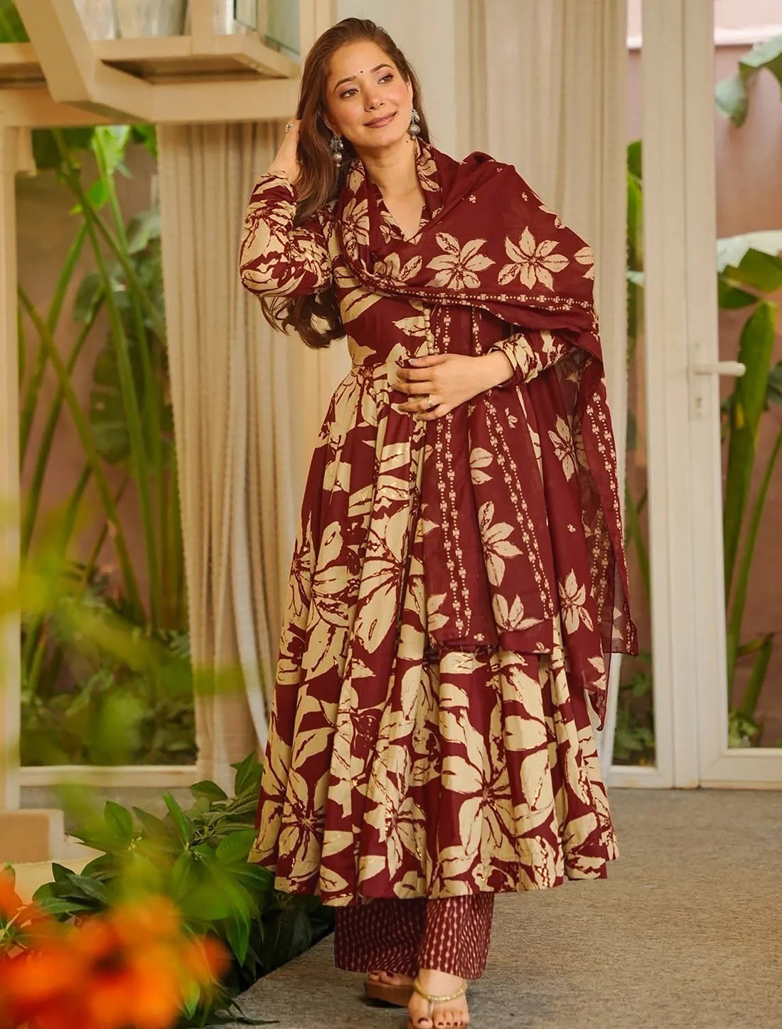 Brown Muslin Women Heavy Digital Print Kurta Sets