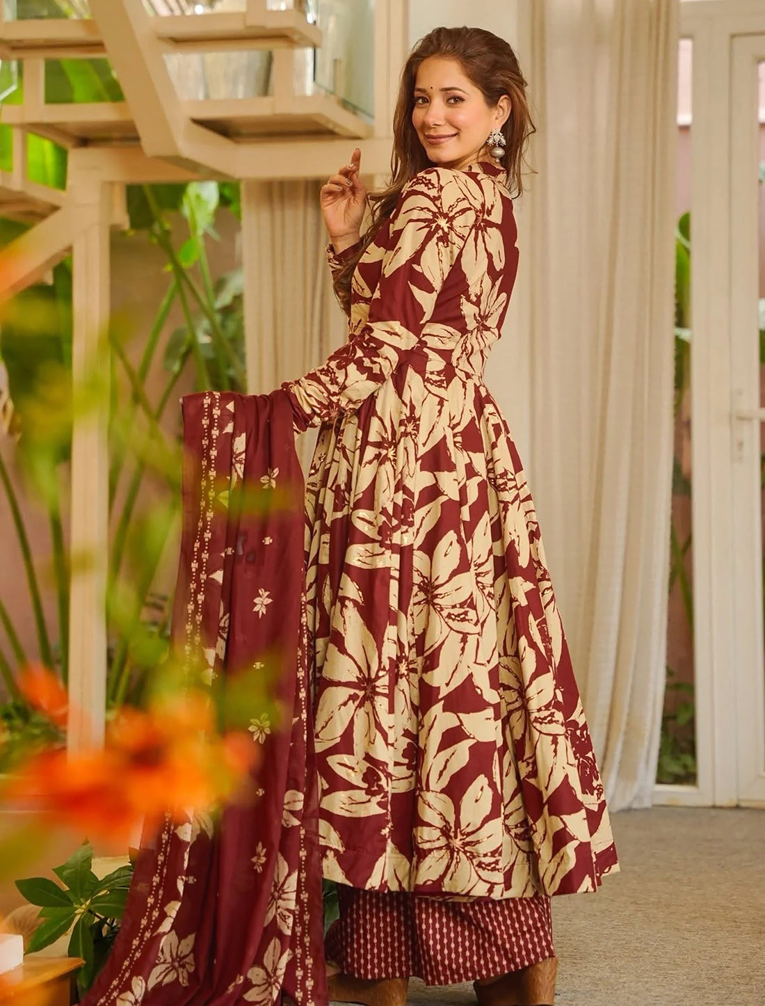 Brown Muslin Women Heavy Digital Print Kurta Sets