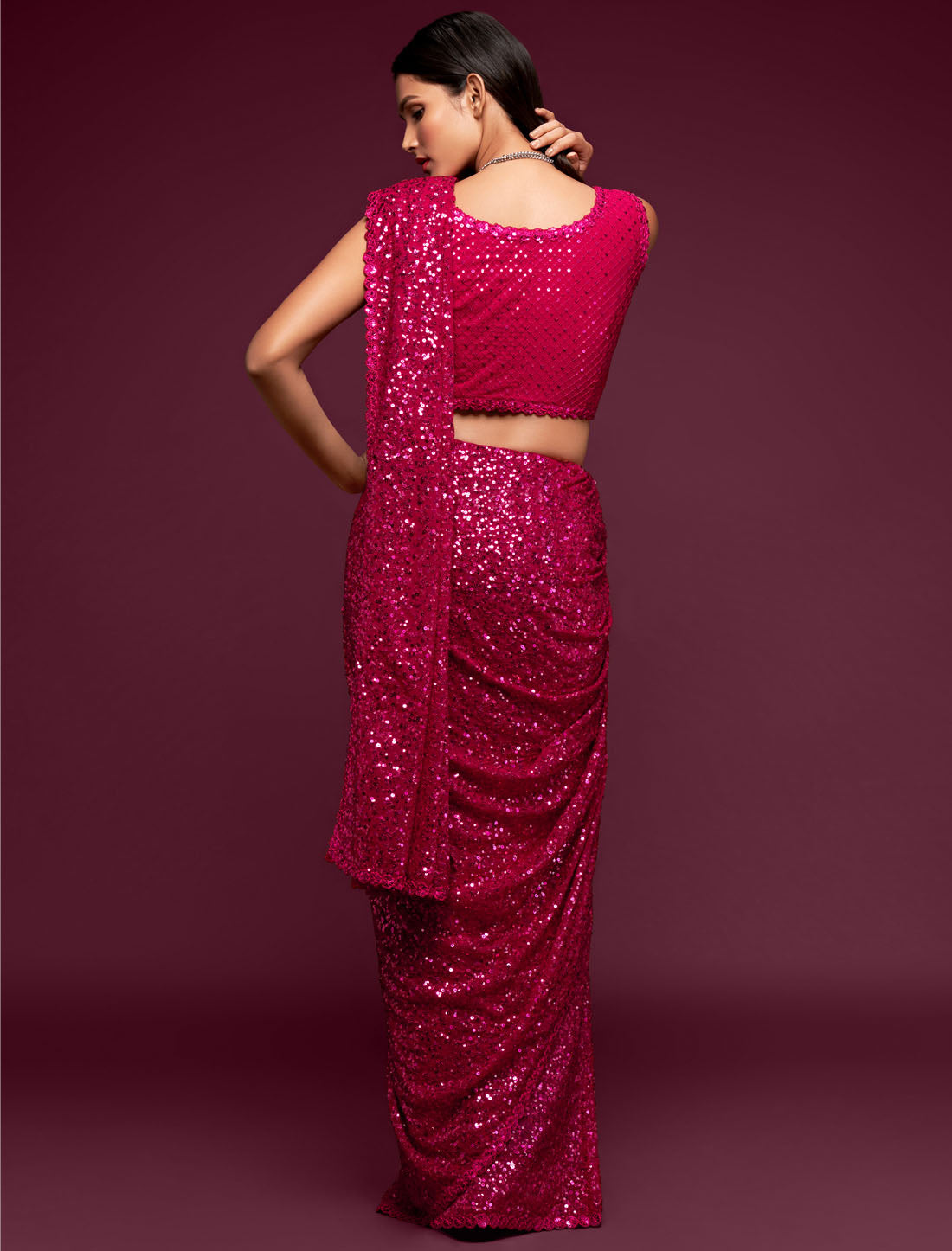 Elegance Redefined Pink Georgette With Thread and Multiple Sequins Embroidery Saree