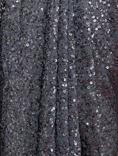 Grey Chic Charm With Thread and Multiple Sequins Embroidery Georgette Embroidered Saree
