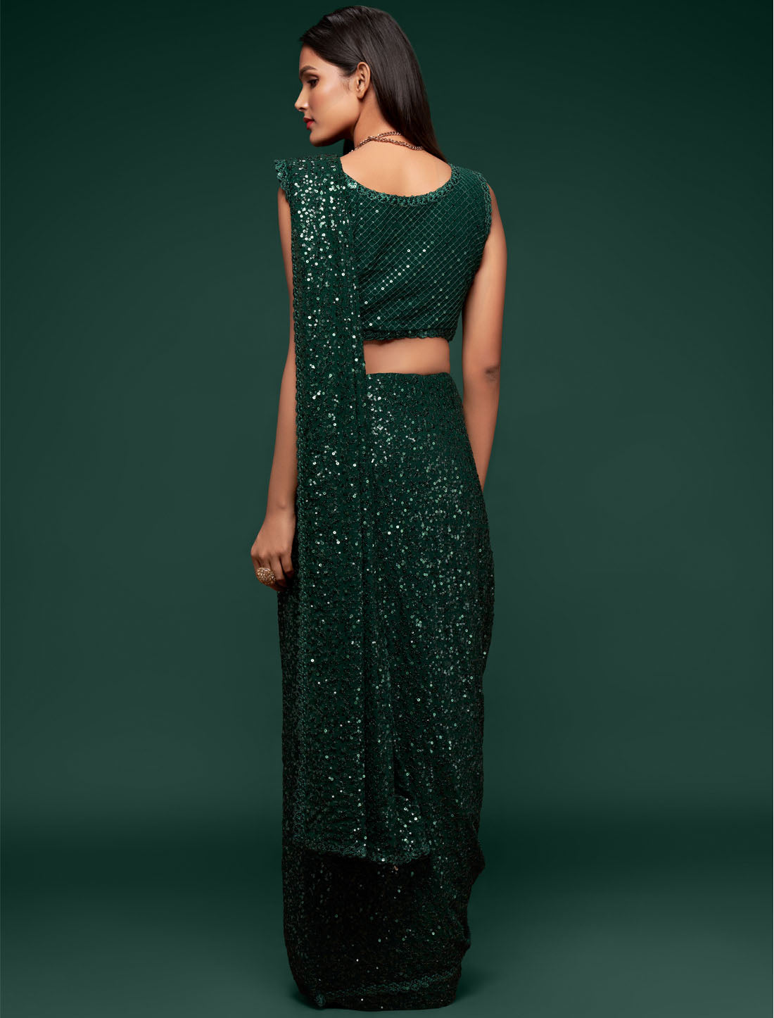 Sway with Style Green Georgette With Thread and Multiple Sequins Embroidery Partywear Saree