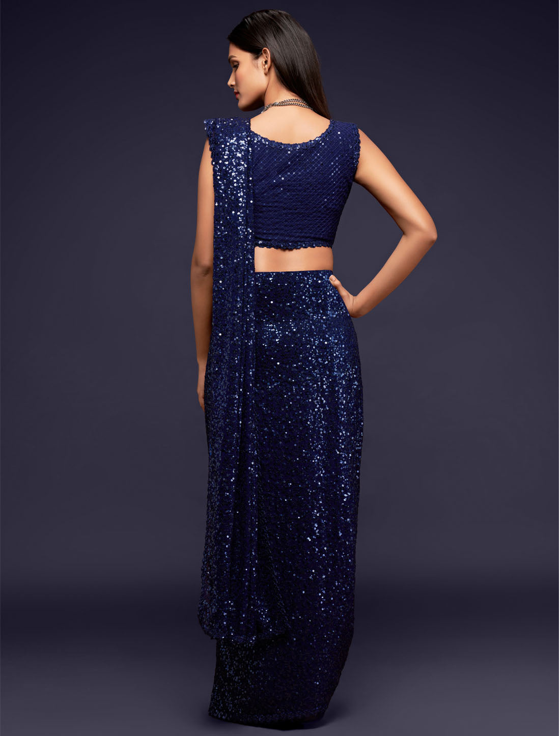 Whispers of Blue Tradition Georgette With Thread and Multiple Sequins Embroidery Party Saree