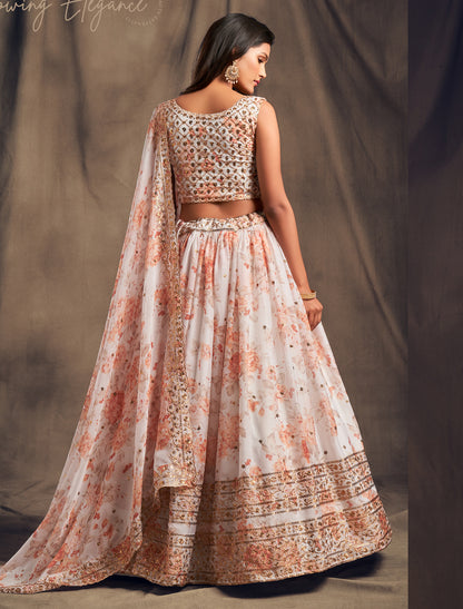 Ethnic White Organza Lehenga Choli With Sequins Embroidery