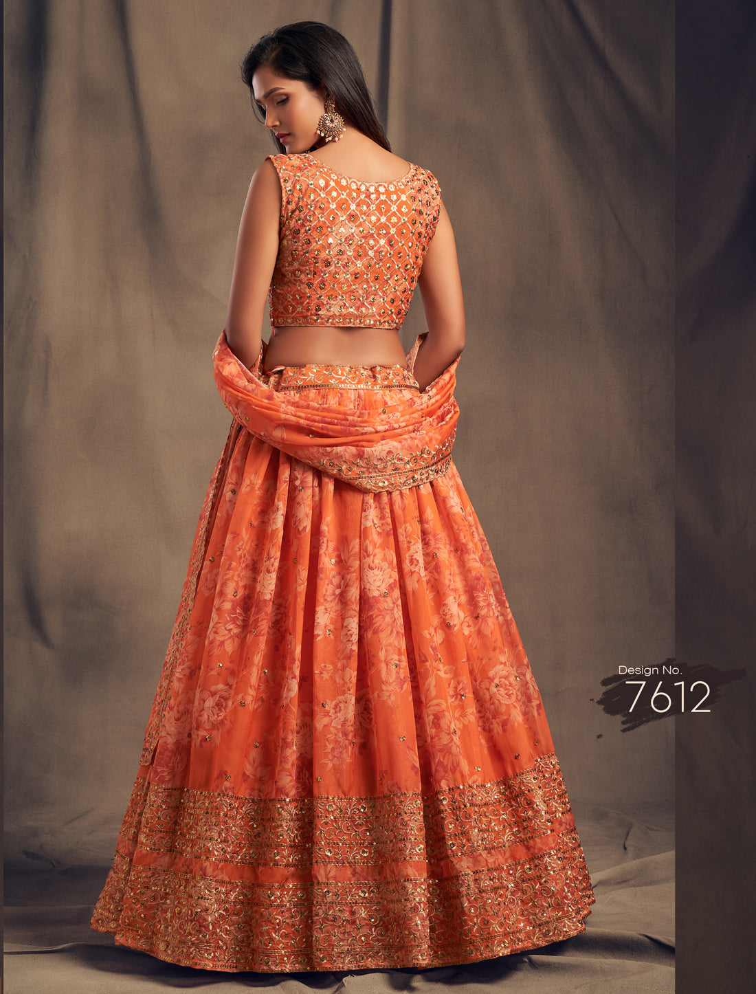 Ethnic Orange Organza Lehenga Choli With Zari Work