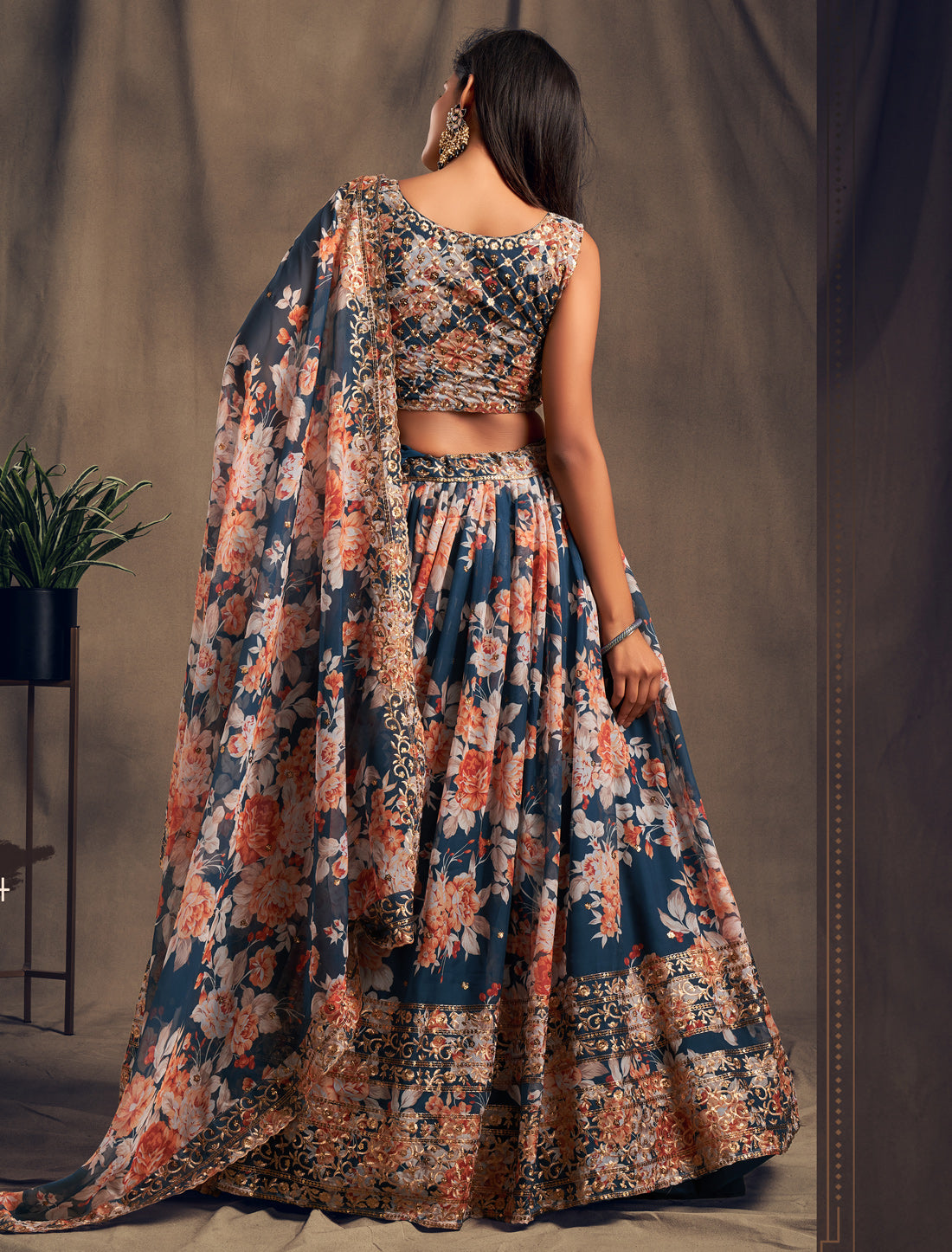 Ethnic Dove Blue Lehenga Choli Set With Zari Work