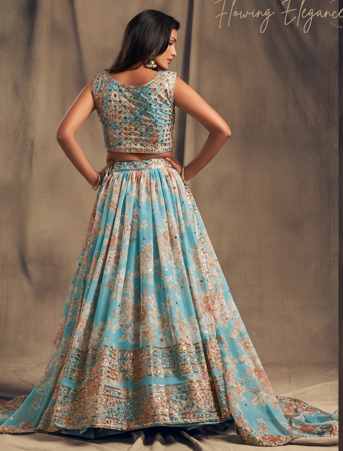 Ethnic Sky Blue Organza Lehenga Choli Set with Embridery