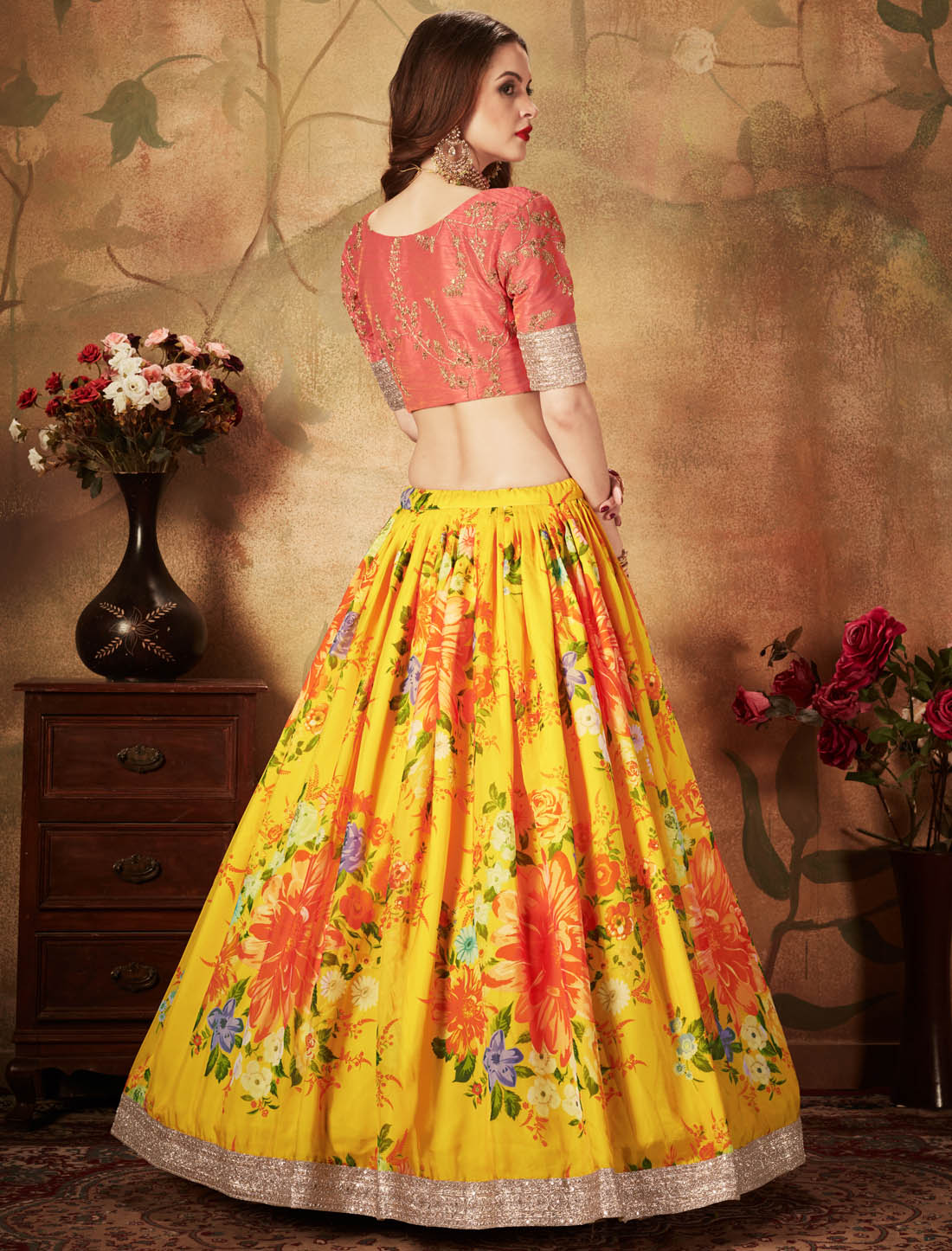 Yellow & Orange Women Organza Elevate Your Ethnic Lehenga Choli