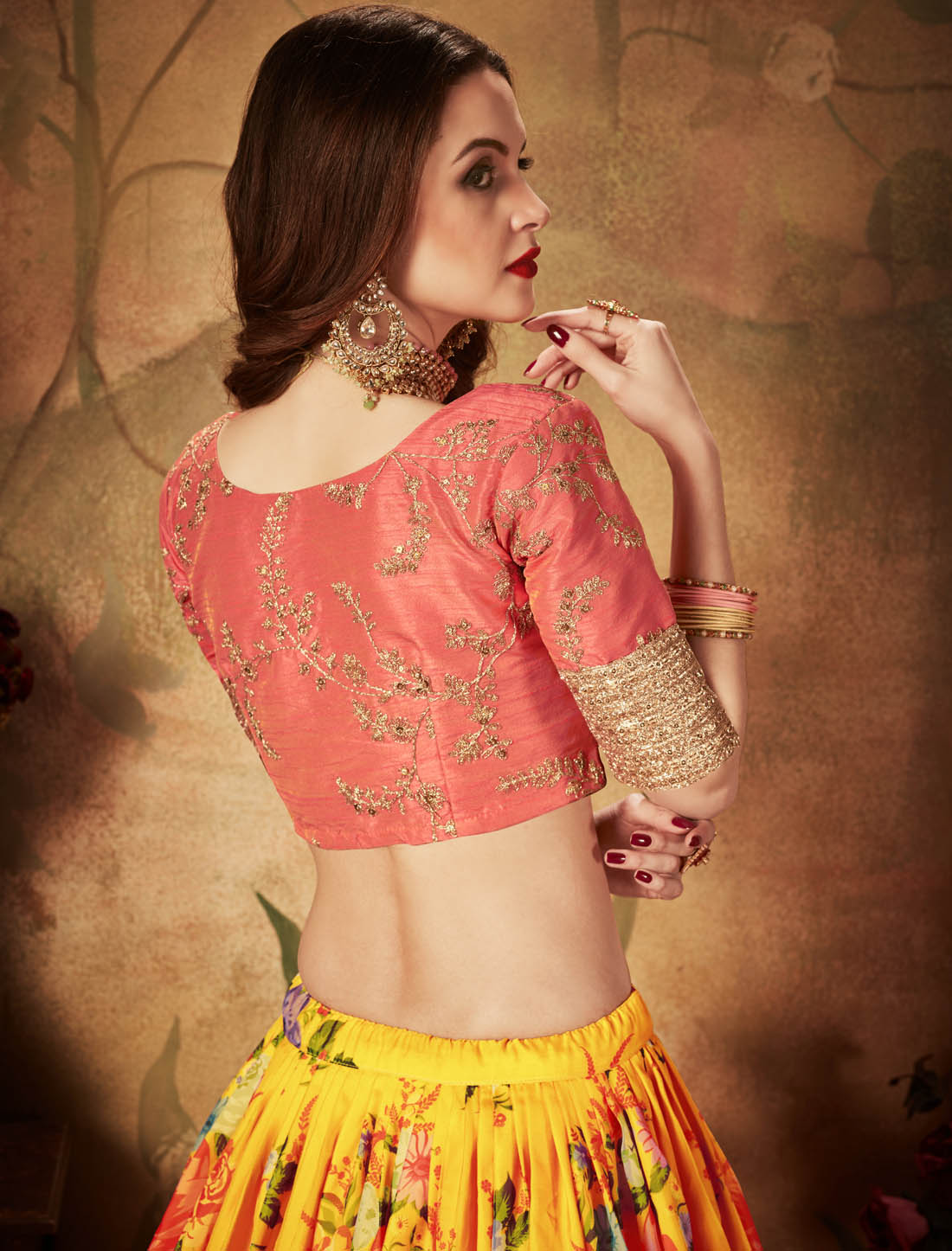 Yellow & Orange Women Organza Elevate Your Ethnic Lehenga Choli