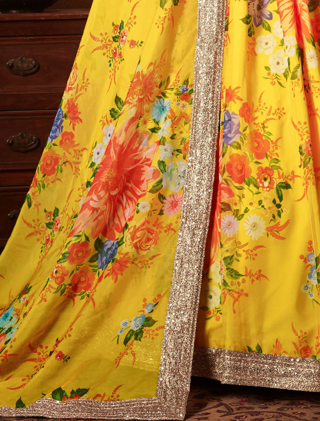 Yellow & Orange Women Organza Elevate Your Ethnic Lehenga Choli