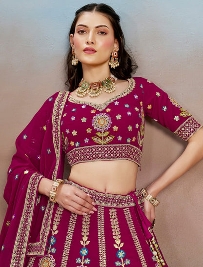 Pink Designer Wedding Georgette Lehenga Choil Set Thread Embroidery