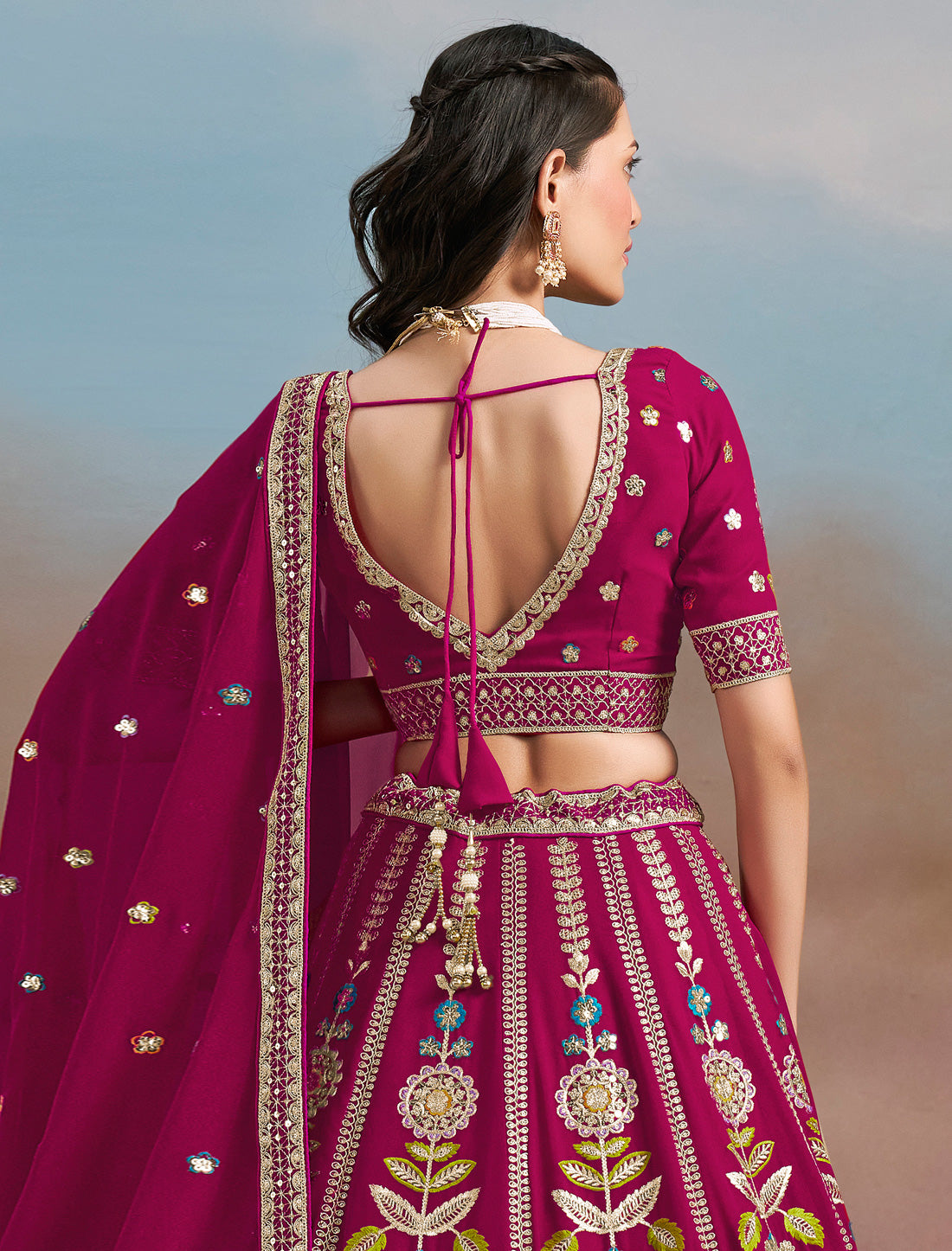 Pink Designer Wedding Georgette Lehenga Choil Set Thread Embroidery