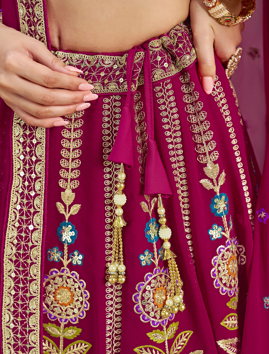 Pink Designer Wedding Georgette Lehenga Choil Set Thread Embroidery