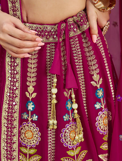 Pink Designer Wedding Georgette Lehenga Choil Set Thread Embroidery