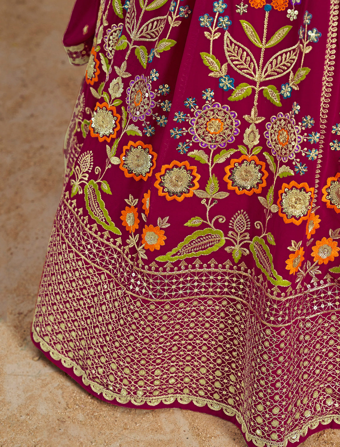 Pink Designer Wedding Georgette Lehenga Choil Set Thread Embroidery