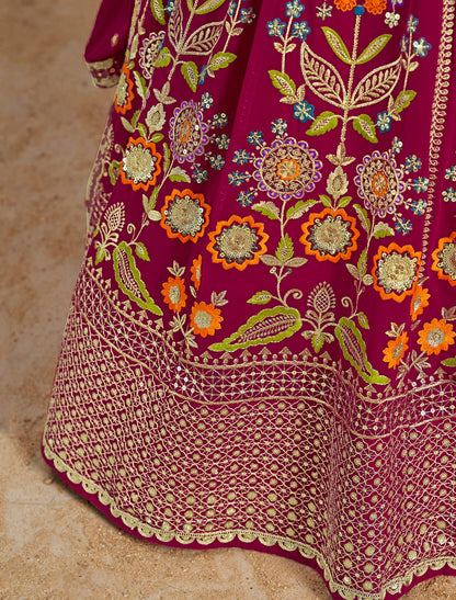 Pink Designer Wedding Georgette Lehenga Choil Set Thread Embroidery