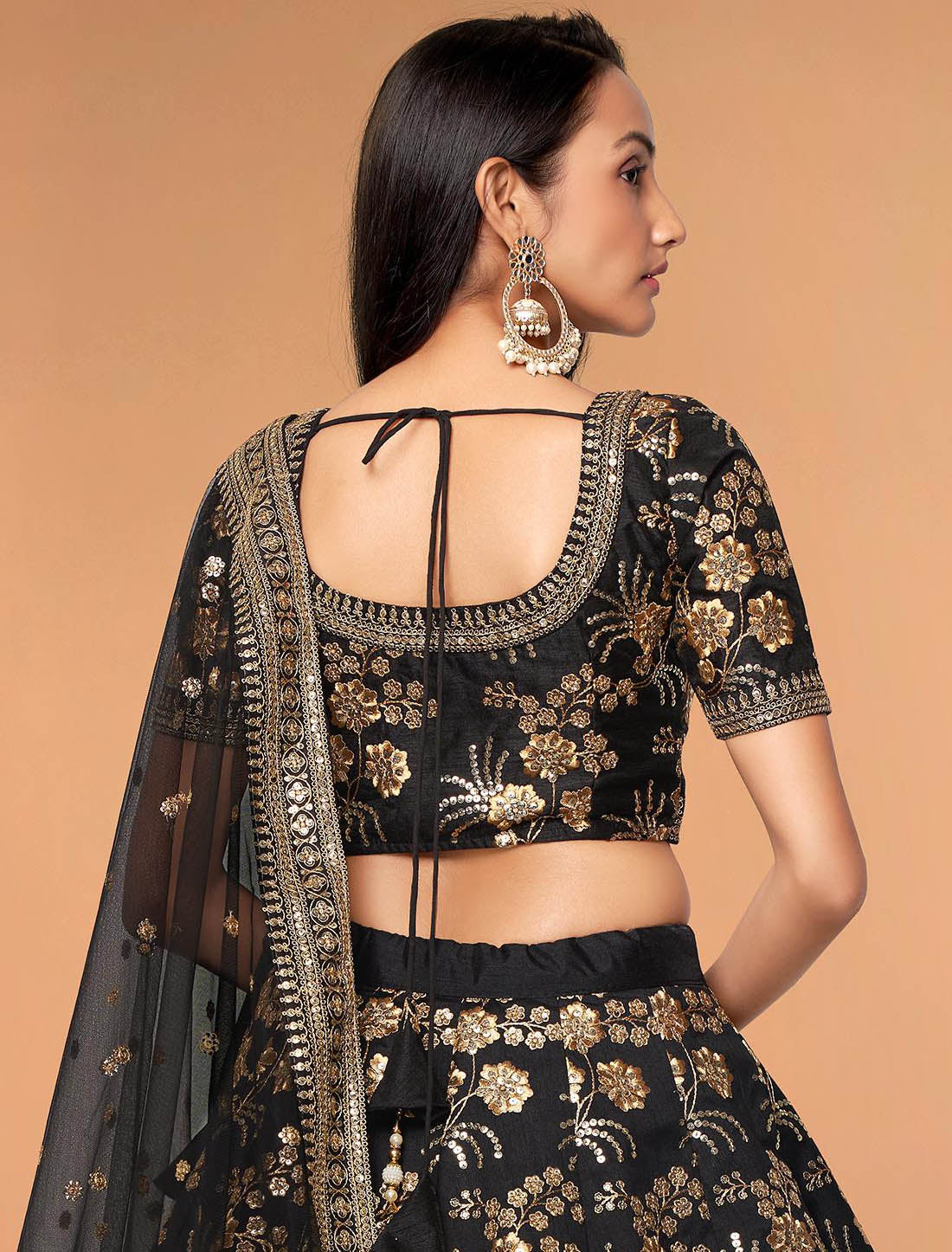 Black Women Ethnic Semi Stitched Lehenga Choli With Slub Silk Fabric & Soft Net Dupatta