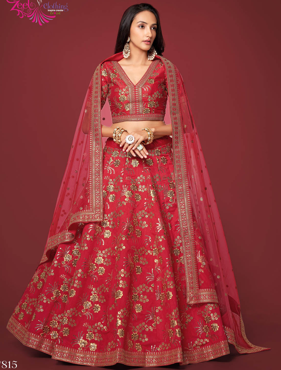 Red Slub Silk Ethnic Semi Stitched Wedding Lehenga Choli For Women with Sequins Embroidery Work