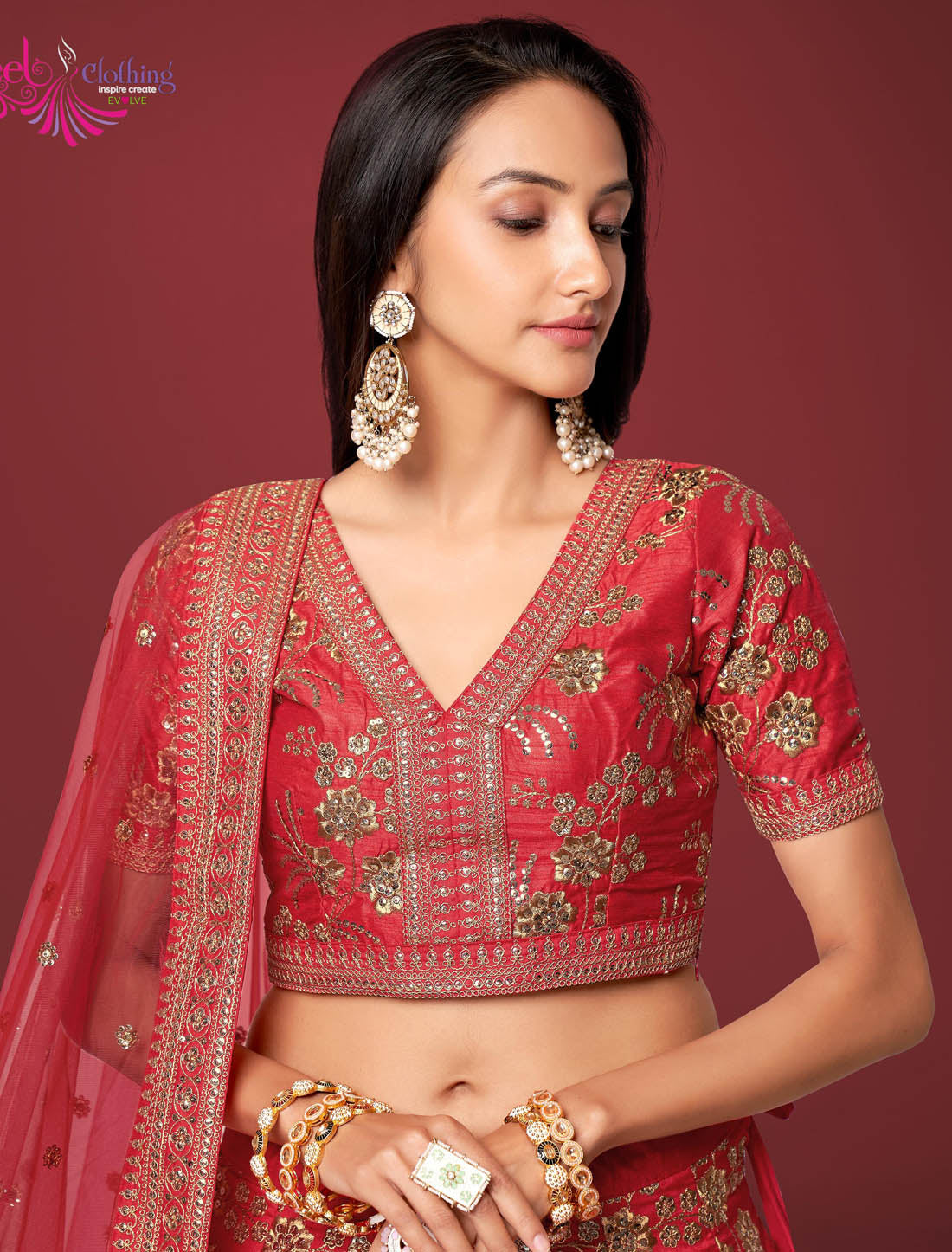 Red Slub Silk Ethnic Semi Stitched Wedding Lehenga Choli For Women with Sequins Embroidery Work