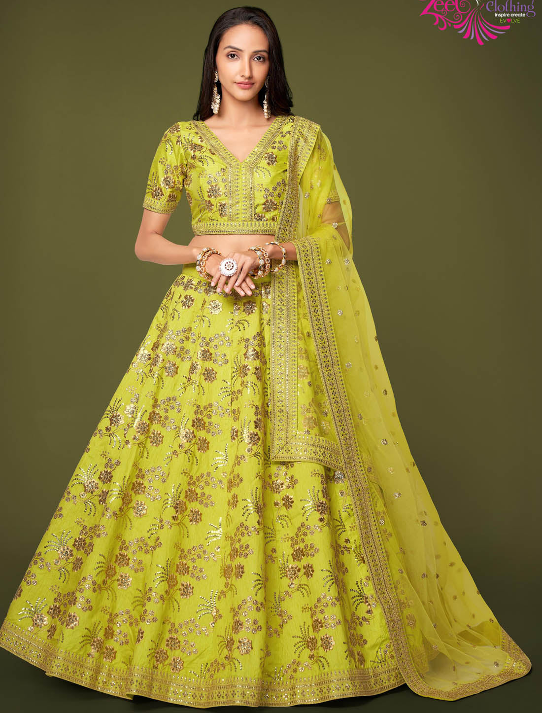 Neon Slub Silk Ethnic Semi Stitched Wedding Lehenga Choli For Women With Soft Net Dupatta