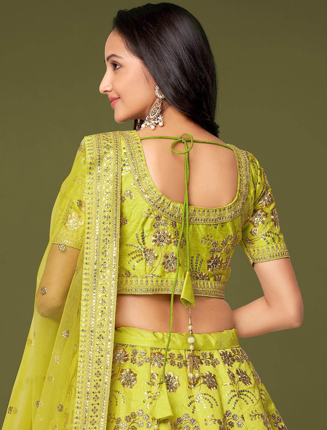 Neon Slub Silk Ethnic Semi Stitched Wedding Lehenga Choli For Women With Soft Net Dupatta