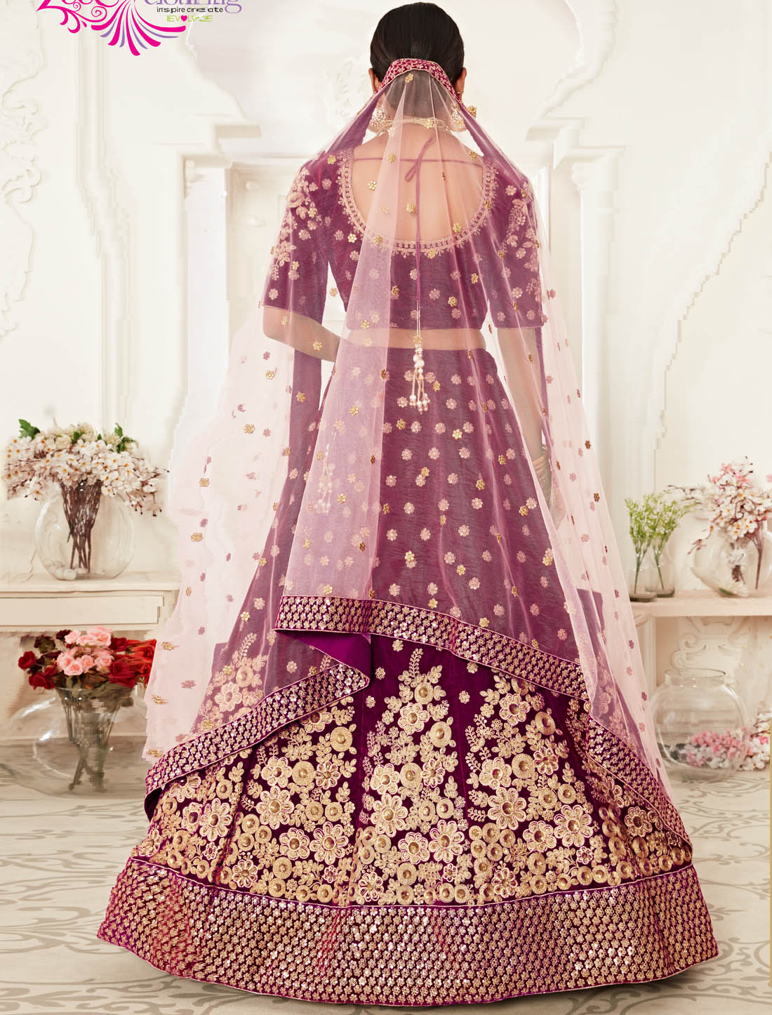 Purple Ethnic Velvet & Soft Net Dupatta Women Lehenga Choli